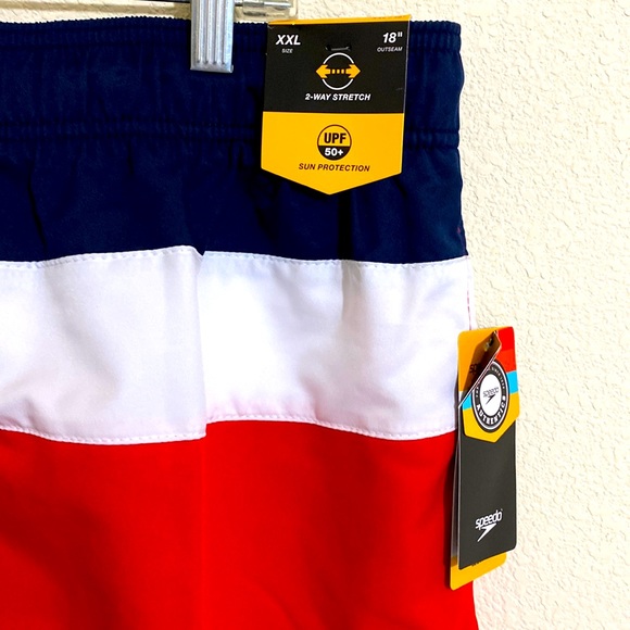 SPEEDO Men's Navy White Red Swim Trunks w UFP50+ Sun Protection Size XXL - Picture 3 of 10